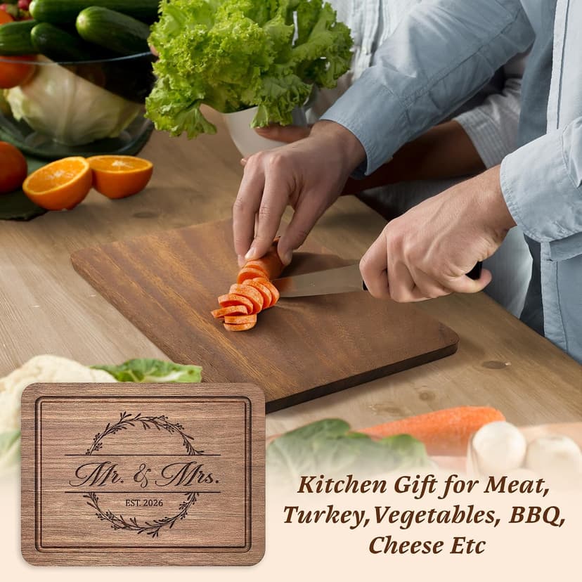 Engraved with "Mr. and Mrs. EST. 2026"- Mr and Mrs/Wedding/Engagement Gift for Newlyweds Bride and Groom, 11" L x 8.5" W Craftique Wedding Gifts for Couples 2026, Bridal Shower Gifts-Cutting Board B0FQ579CB9