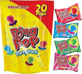 Ring Pop Candy, Christmas Lollipops, 20 Ct Party Favors in Assorted Fruity Flavors - Full Size, Bulk Variety Pack, Individually Wrapped Hard Candy For Stocking Stuffers, Holiday Gifts