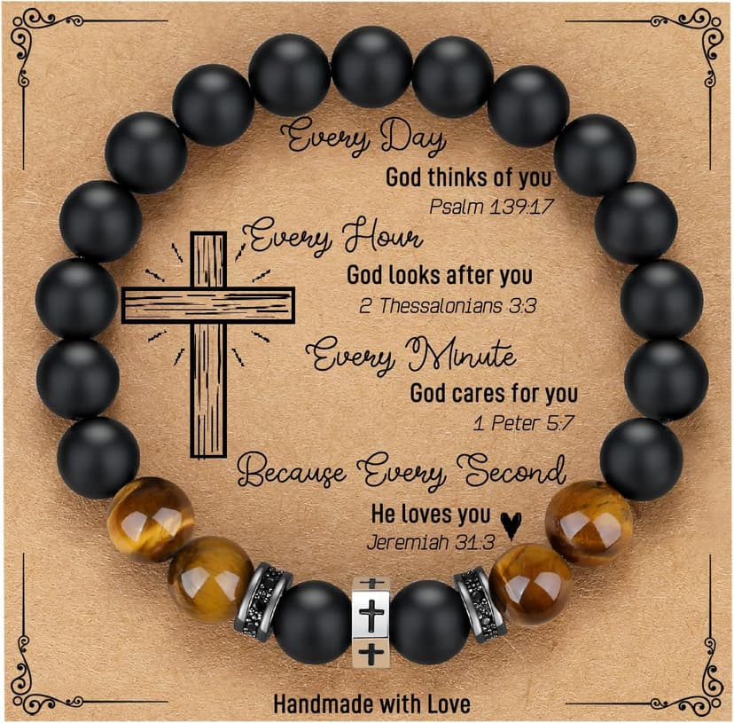 TONY & SANDY Christian Gift for Him Christmas Teens Adults Men Cross Bracelet Son Grandson Birthday Graduation Easter Religious Gifts for Men B0CSD447WM