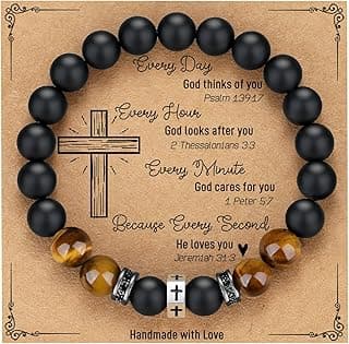 TONY & SANDY Christian Gift for Him Christmas Teens Adults Men Cross Bracelet Son Grandson Birthday Graduation Easter Religious Gifts for Men B0CSD447WM