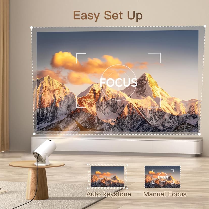[Built-in Apps & 2026 Upgraded] Mini Projector with Wi-Fi 6 & Bluetooth 5.4, 1080P 4K Support Full HD, Auto Keystone 360° Portable Home Cinema Smart Projector for iOS/Android X1 B0F9XTQKW1