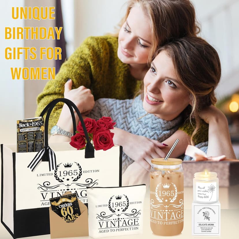 40th 50th 60th Birthday Gifts for Women Tote Bag Birthday Gifts Set for Mom Wife Sister Grandma Birthday Gifts for Her