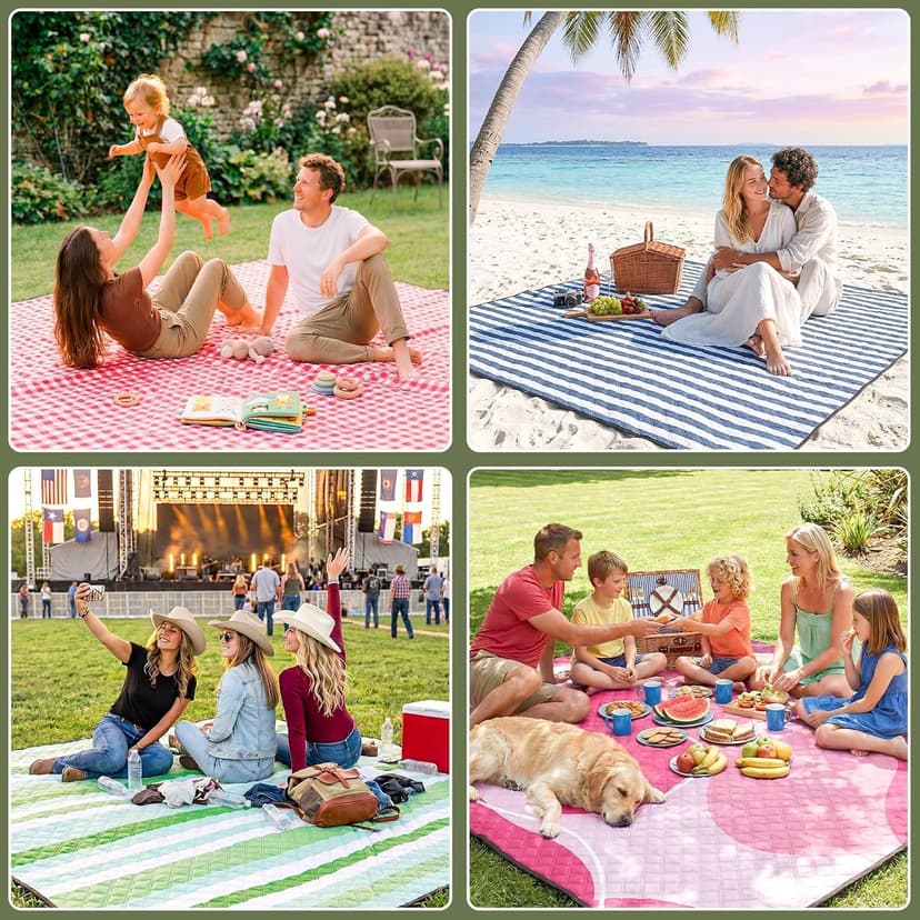 Genovega Waterproof Picnic Blanket Beach Outdoor Camping Mat Rug Extra Large Foldable Cute Big Travel Essential Accessories Gift Park Patio Lawn Garden Grass Play Music Festival Concert Must Have B0FC2HQHQ4