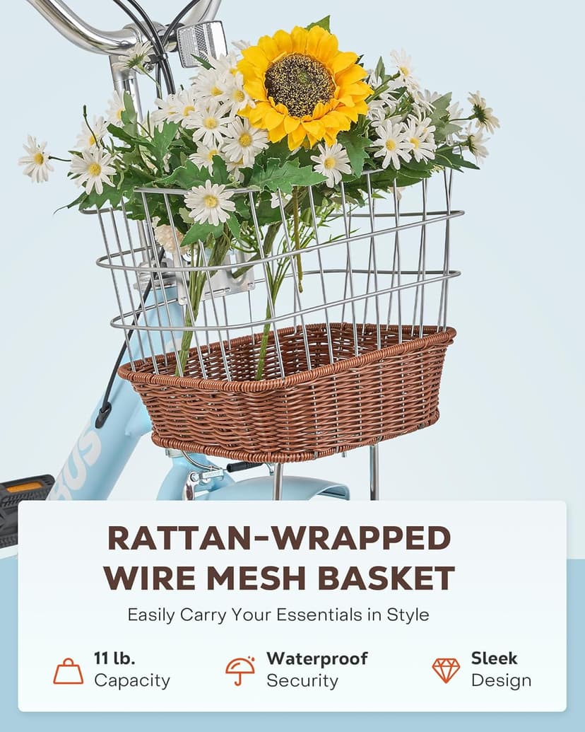 VIRIBUS Womens Cruiser Bike, 7 Speed Beach Cruiser Bike for Women, 26 inch Women Bicycle with Rattan Basket, City Commuter Vintage Retro Step Through Bicycle for Female Ladies Seniors, 330 Lb.