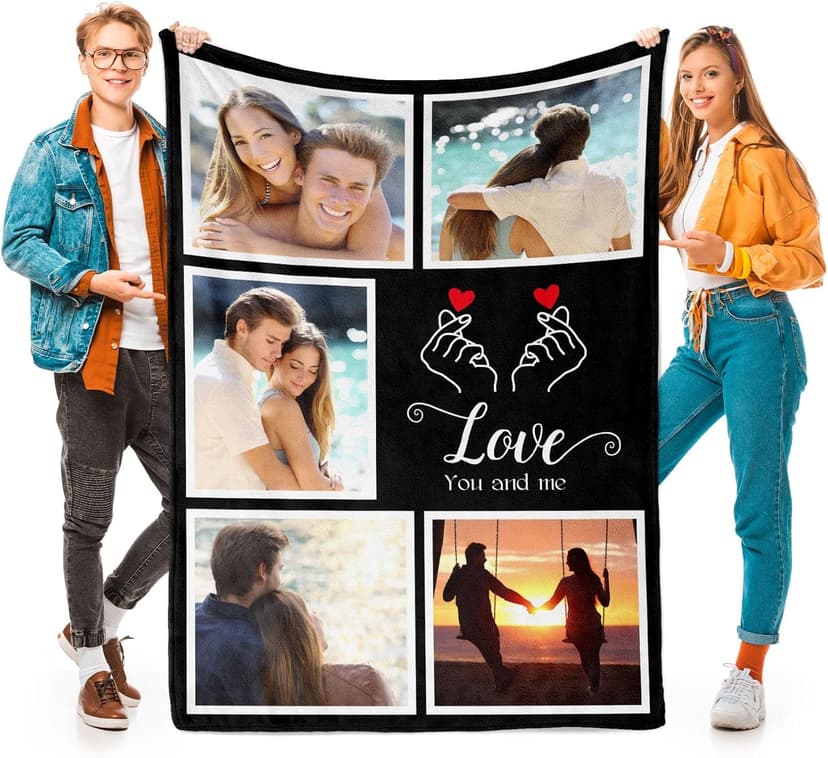 Custom Photo Blankets Using My Own Photo, Personalized Couples Gifts for Valentines Day Gifts for Him & Her