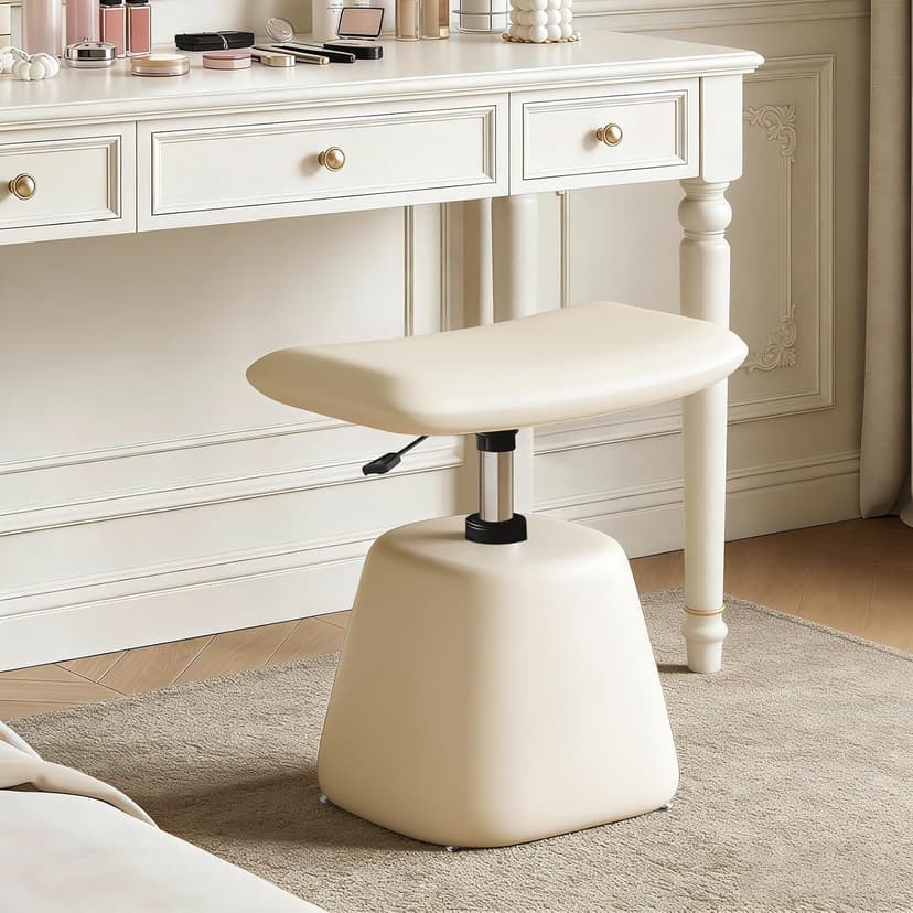 Modern Small Vanity Chair with Armless for Small Space, Entryway, Cute Swivel Makeup Chair with Adjustable Height, PU Leather Upholstered Home Office Desk Chair for Living Room, Bedroom, Vanity