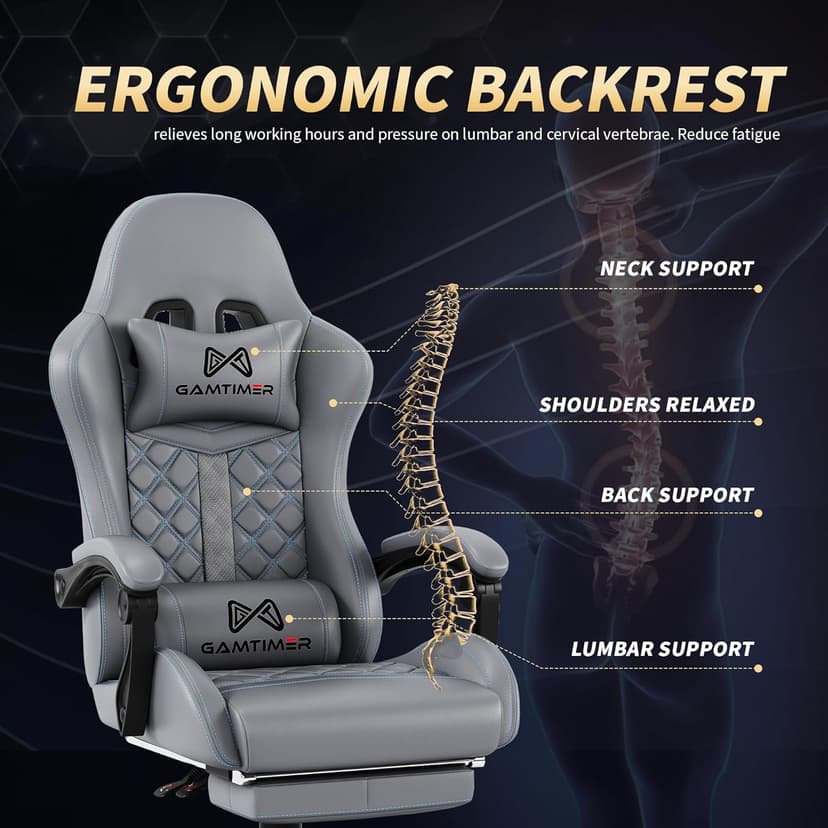 Gamtimer Gaming Chair, 400 lbs Adult Chair, High Back Computer Chair with Footrest and Linked Armrests, Office Video Game Chair with Lumbar Support (Grey)