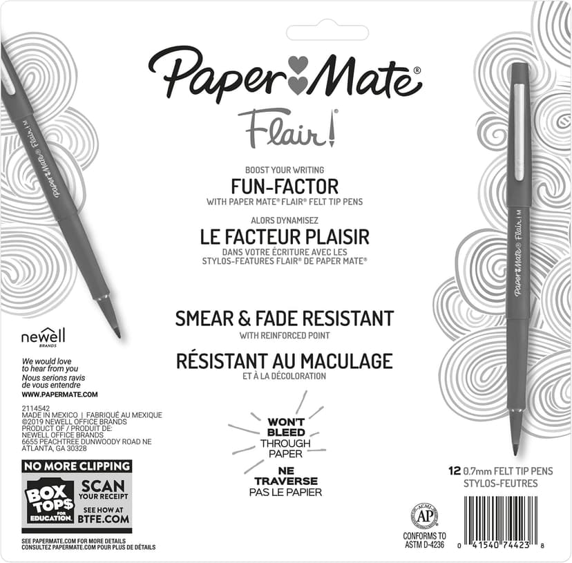 Paper Mate Flair Felt Tip Pens, Medium Point (0.7mm), 12 Count - For Arts & Crafts, Note-Taking, Journaling, School Supplies for Teachers & Students B000J09CO6