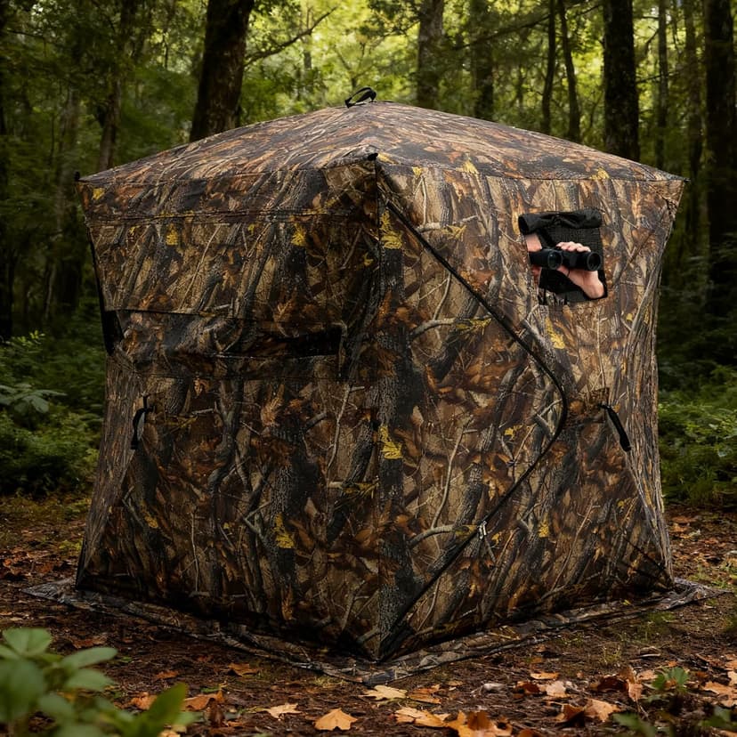 OLIXIS 270°See Through Hunting Blind, 2-3 Person Pop Up Camouflage Tent with Carrying Bag, Portable Hunting Tent with Accessory Bag