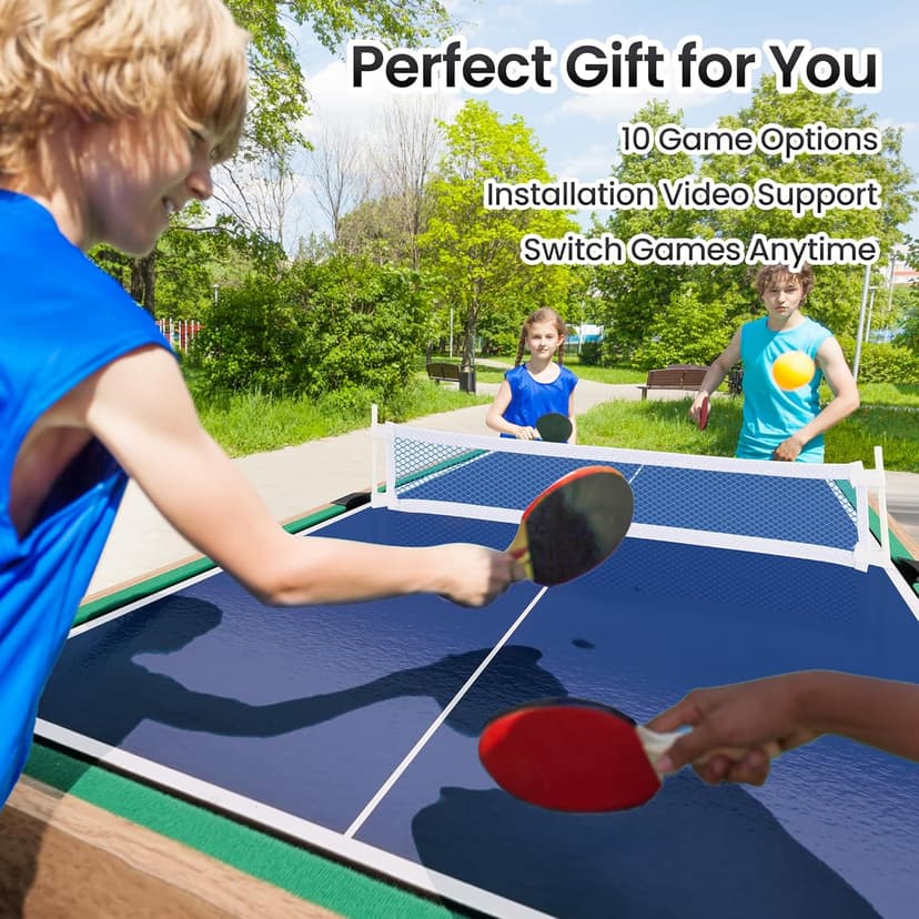 10-in-1 Foosball Table, 48" Combo Game Table - Ping Pong, Air Hockey, Pool, Soccer - All-in-One Game Table with Accessories for Indoor Outdoor Game Rooms and Family Game