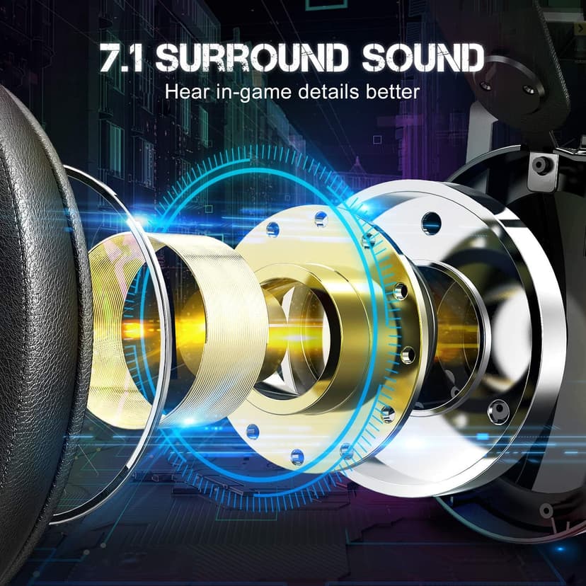 ETWAR EG100 USB Wired Gaming Headset for PC, 7.1 Surround Sound,Computer Headphones with Microphone/Mic Noise Cancelling, Video Gaming, RGB Flowing Light - for PS4, PS5,Laptop