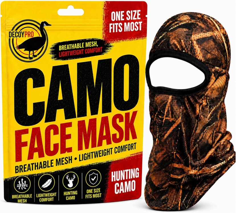 DecoyPro Hunting Face Mask Light Weight, Camo for Turkey, Bow, Deer, Duck, Goose, Coyote - Camouflage Gear for Men, Breathable Netting