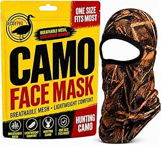 DecoyPro Hunting Face Mask Light Weight, Camo for Turkey, Bow, Deer, Duck, Goose, Coyote - Camouflage Gear for Men, Breathable Netting