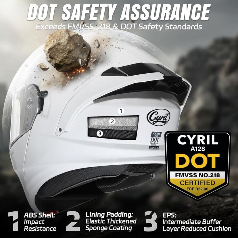 CYRIL Modular Motorcycle Helmet DOT, Flip Up Full Face Men Women, Glasses Compatible Dual Visor, Quick Release Shield, Bonus Smoke Visor & Bag for Street Bike ATV UTV Scooter Cruiser