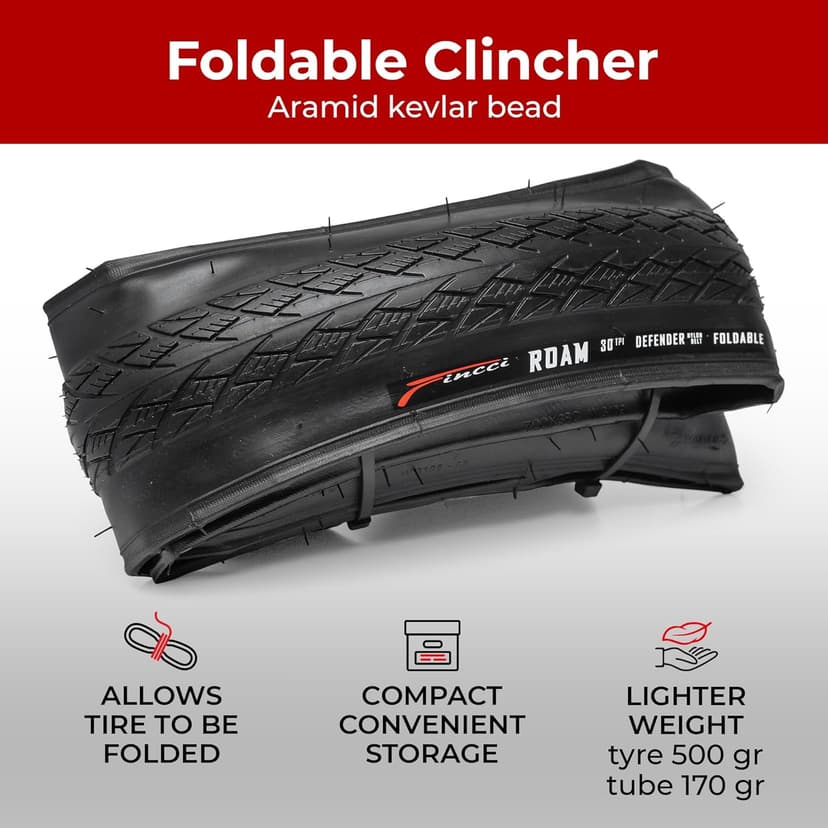 Fincci Pair 700x35c Tire Foldable 37-622 with 1mm Antipuncture Protection for Cycle Road Mountain MTB Hybrid Touring Electric Bike Bicycle with 700 x 35c Tires - Pack of 2