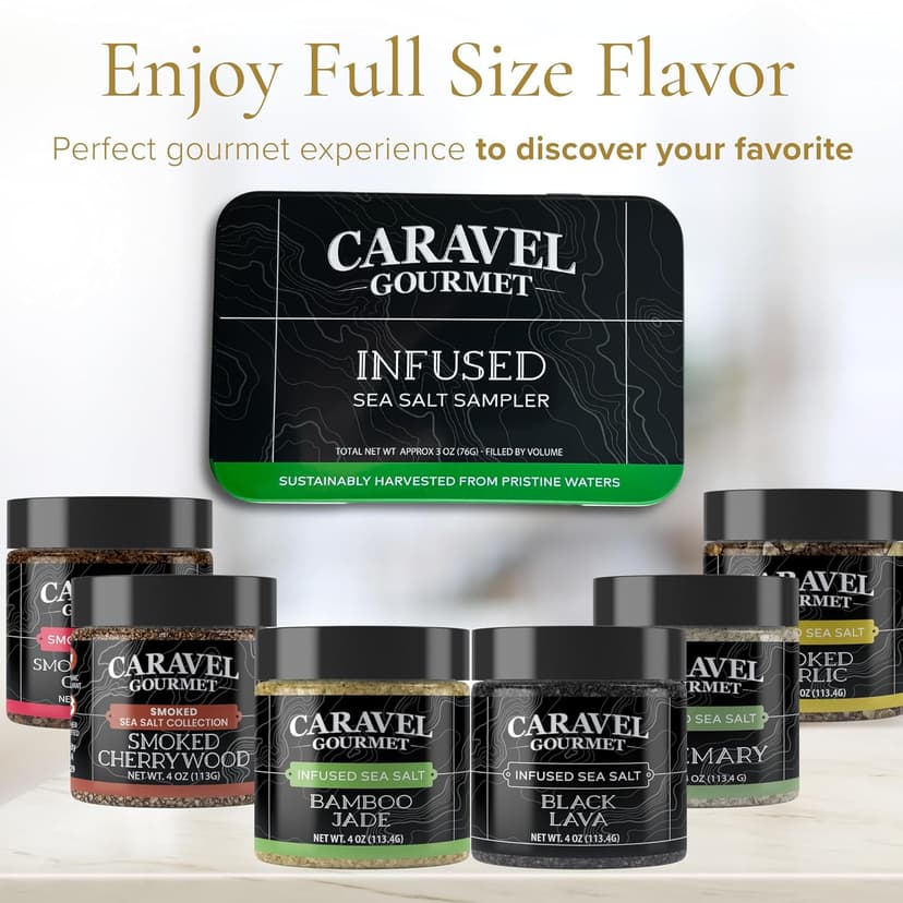 Infused Sea Salt Sampler Set, Finishing Salt for Seasoning, Gourmet Cooking Gift and Spice Variety Pack for Special Occasions, 0.5 oz x Bundle of 6 Flavored Salts - Caravel Gourmet Salt
