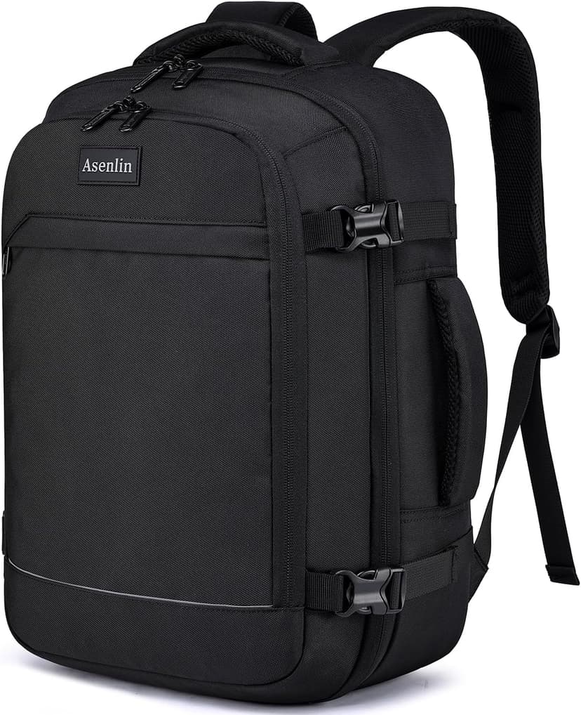 Asenlin Travel Backpack for Women and Men,Fit 15.6 Inch Carry on Backpack Flight Approved Luggage，Weekender Bag Water Resistant Laptop Backpack-Black
