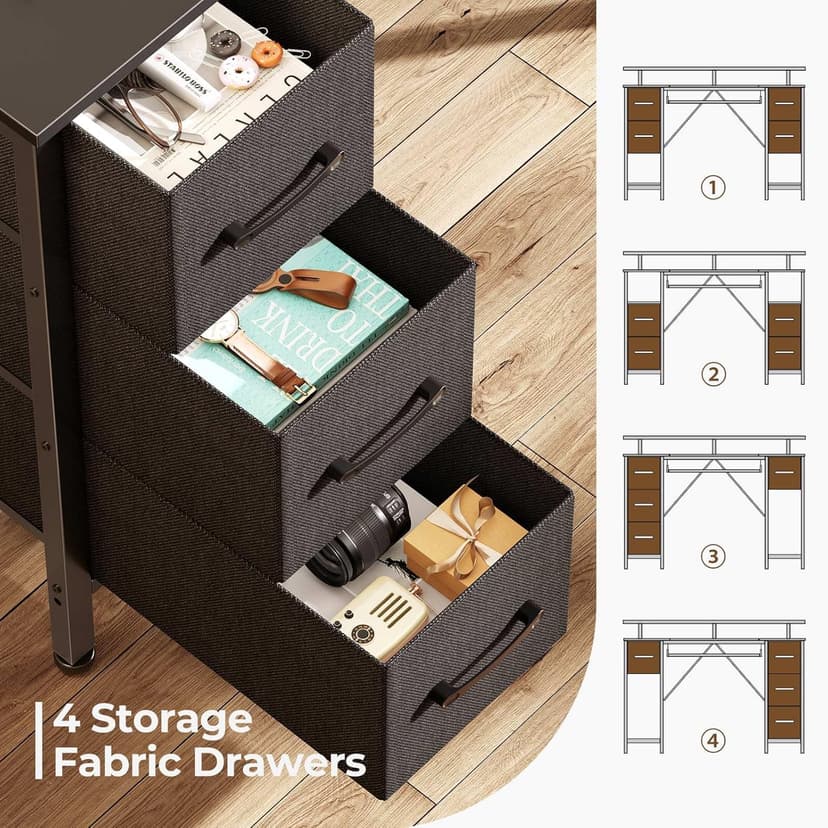 Seventable Computer Desk 47.2" with LED Lights & Power Outlets, Home Office Desk with 4 Drawers, Writing Desk with Keyboard Tray, Study Table with Monitor Stand, Work Desks for Home Office, Black