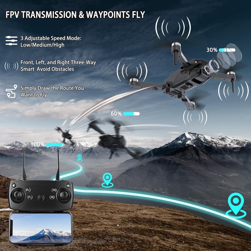 Drones with Camera for Adults 4K 1080P, Mini Drone with Camera, Altitude Hold, One Key Take Off/Landing, Headless Mode, 3D Flip, 3 Speed Mode, Foldable Remote Control Drone with 2 Batteries for Beginners