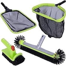 Sepetrel Deluxe Swimming Pool Cleaning Kit Including Professional Leaf Skimmer Net,Half-Depth Fine Mesh Net,17.5" Pool Brush Head & Hand Scrub Brush(NO Pole)