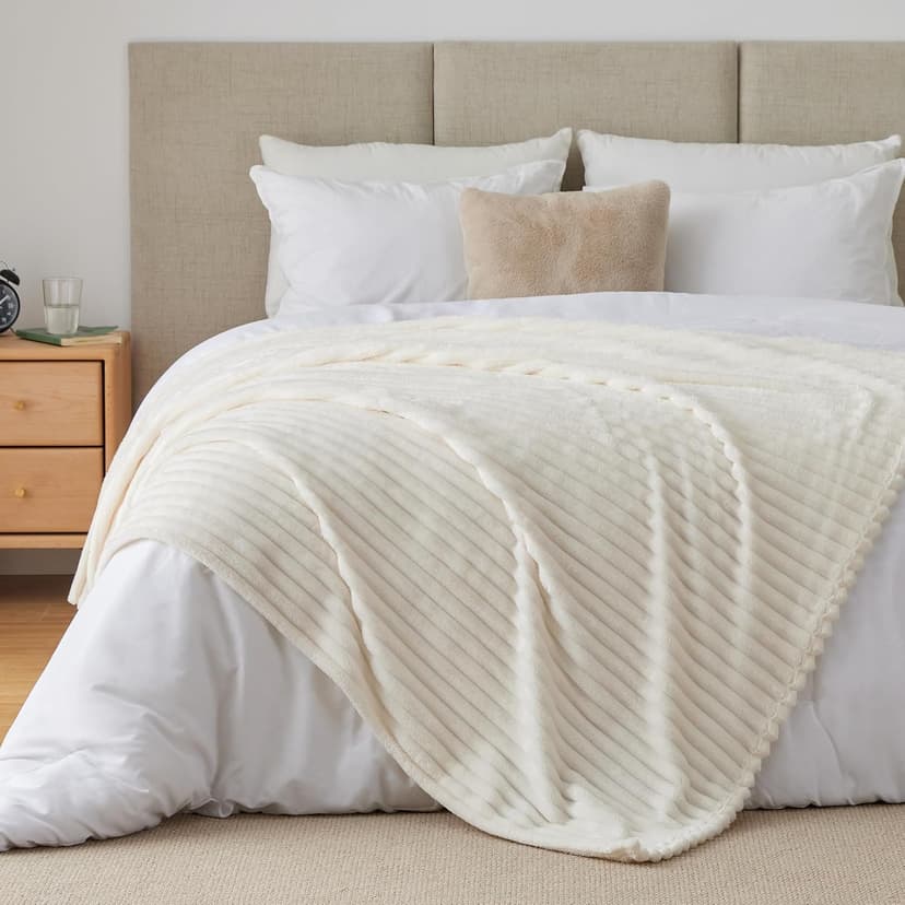 Ultra-Soft Plush Fleece, Cozy, Warm Yet Lightweight, Ribbed Texture, Home Decor, Machine Washable, Giftable, All-Season Use BEDELITE Ribbed Fleece Throw Blanket for Couch, Cream, 50"x60" B0CSFJR66V