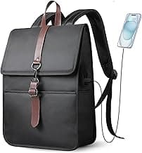 HEROIC KNIGHT Laptop Backpack for Men Women, Slim Work Travel Backpack with USB Charging Port, Lightweight Computer College Backpack Bag, Vintage Commuter Casual Daypack Fits 15.6 Inch Laptop,Black