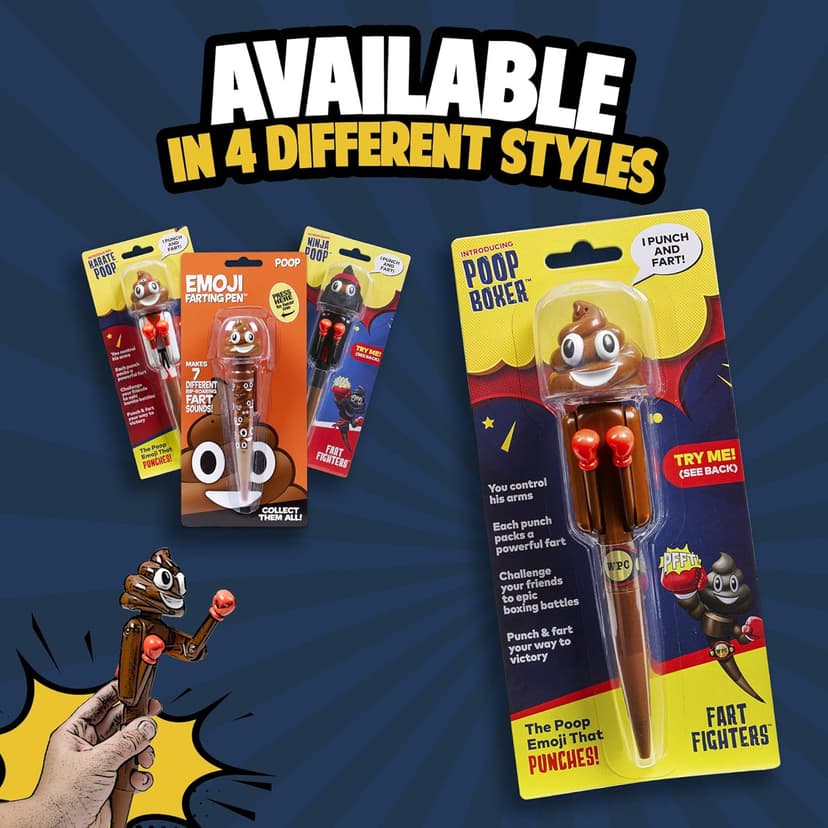 Farting Poop Pen with Punching Arms - Makes Funny Fart & Action Sound With Every Punch, Perfect Novelty Gift For Kids, Teens & Boys, Silly Gag Gift & Interactive Pen Toy With Big Laughs (Boxer)