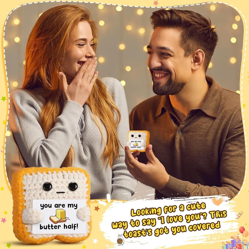 Gifts for Him Her Boyfriend Girlfriend Partner Loved One “You Are My Butter Half!” Crochet Toast – Cute Romantic Valentine’s Day, Anniversary, Birthday Gift for Couples Desk Decor & Christmas Gifts