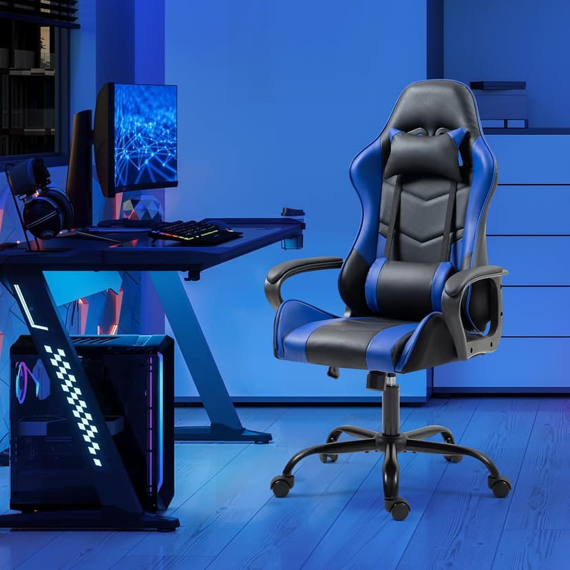 ECOTOUGE Gaming Chair, Ergonomic Video Game Chair with Massage Lumbar Support & Rocking High Back, 360° Swivel Computer Gamer Chair for Gaming or Office, Height Adjustable, Blue