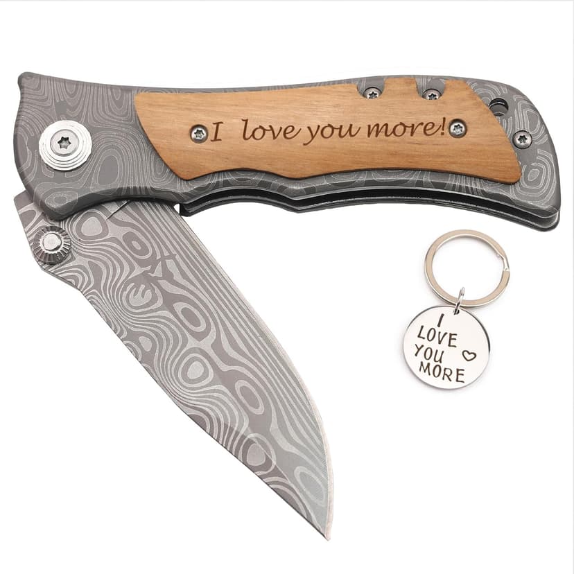I Love You More Gifts for Him - Engraved Pocket Knife - Valentines Day Gifts for Boyfriend Husband, Anniversary Christmas Gift