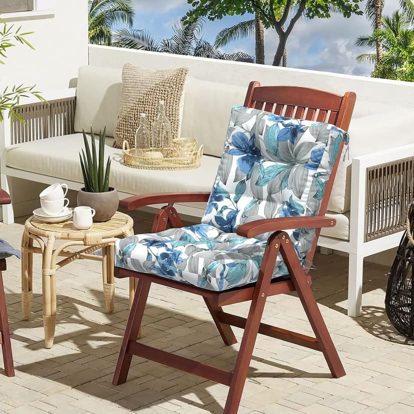 LVTXIII Outdoor Low Back Chair Cushions, Seasonal Replacement Adirondack Chair Cushion with Ties, Patio Waterproof Seat Cushions for Home Garden Use, 21 W x 21 D, Set of 2, Clemens Noir Blue