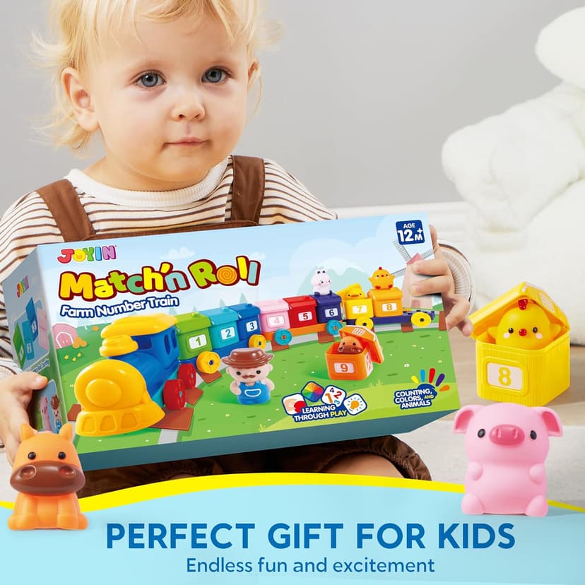 Play-Act Learning Toys for 1 2 3 Years Old, Counting, Matching & Sorting Montessori Learning Farm Train Including 9 Farm Animals, Birthday Gift for Baby Boys Girls B0CYT85XT6