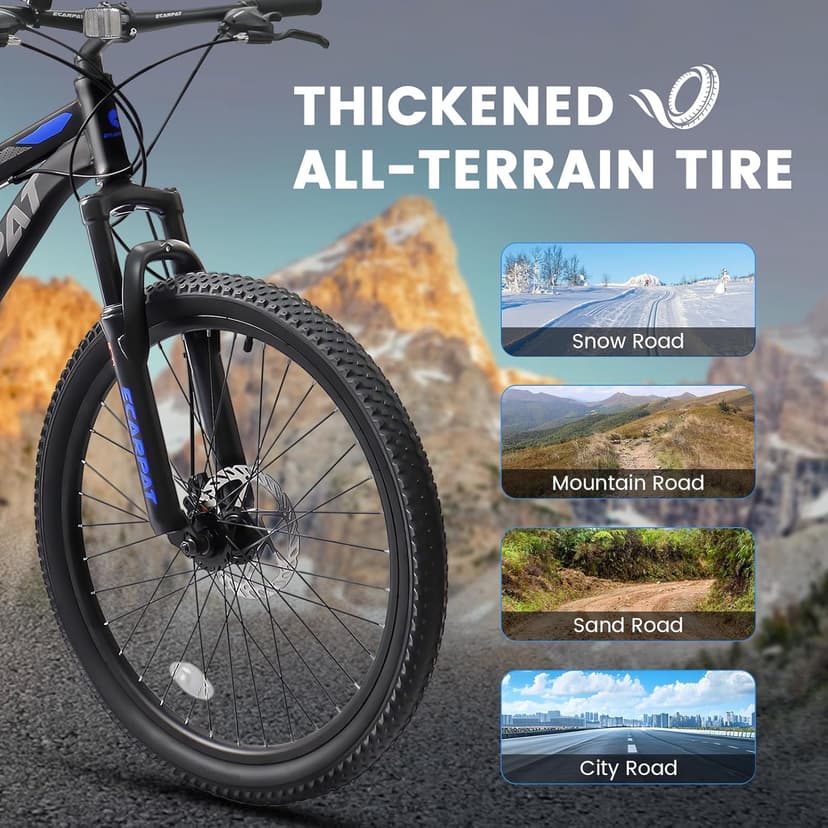 Mountain Bike 24 26 27.5 Inch, Dual Full Suspension Mens Womens Bike, 21 Speeds Dual Disc Brake Carbon Steel Bike, Boys Mens Mountain Bike for School Work Summer Camping, Birthday Gift Choice