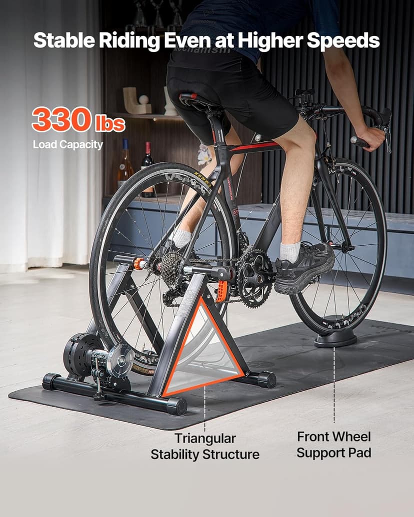 VEVOR Bike Trainer, 6 Level Resistance, 26-29 in & 700C Wheels, Foldable Magnetic Bicycle Stationary Stand for Indoor Exercise Riding with Quick Release Skewer & Front Wheel Riser Block for Road Bikes
