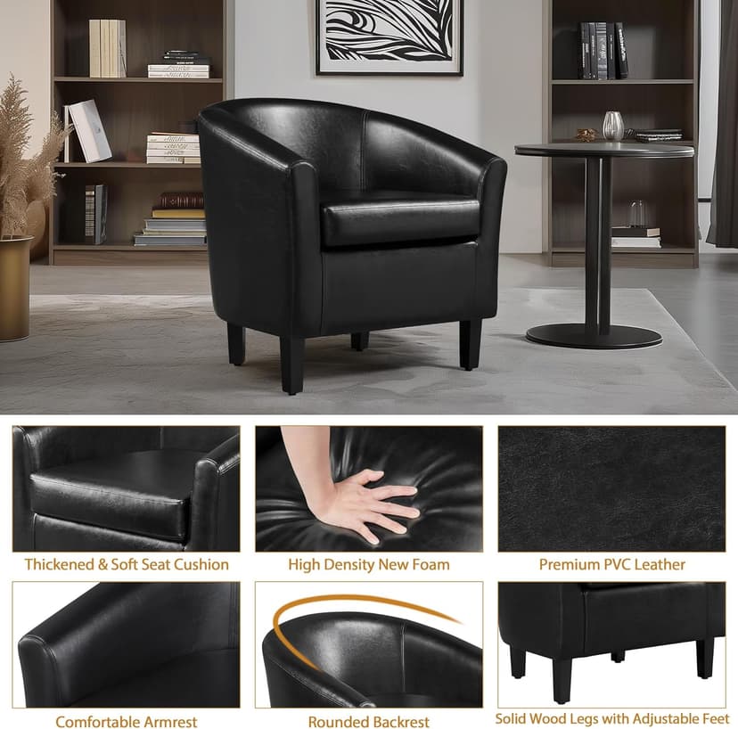 Yaheetech Barrel Chairs Set of 2, Faux Leather Club Armchairs, PU Leather Accent Chairs with Soft Padded Seat for Living Room Bedroom Waiting Reading Room, Black