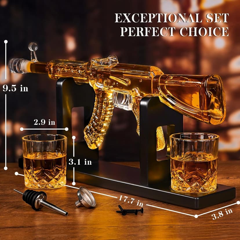 Whiskey Decanter AK47 Set with 2 Whiskey Glasses, Gifts for Men Dad Stocking Stuffers, Unique Christmas Anniversary Birthday Gift for Him Husband, Cool Presents liquor dispenser for Home Bar
