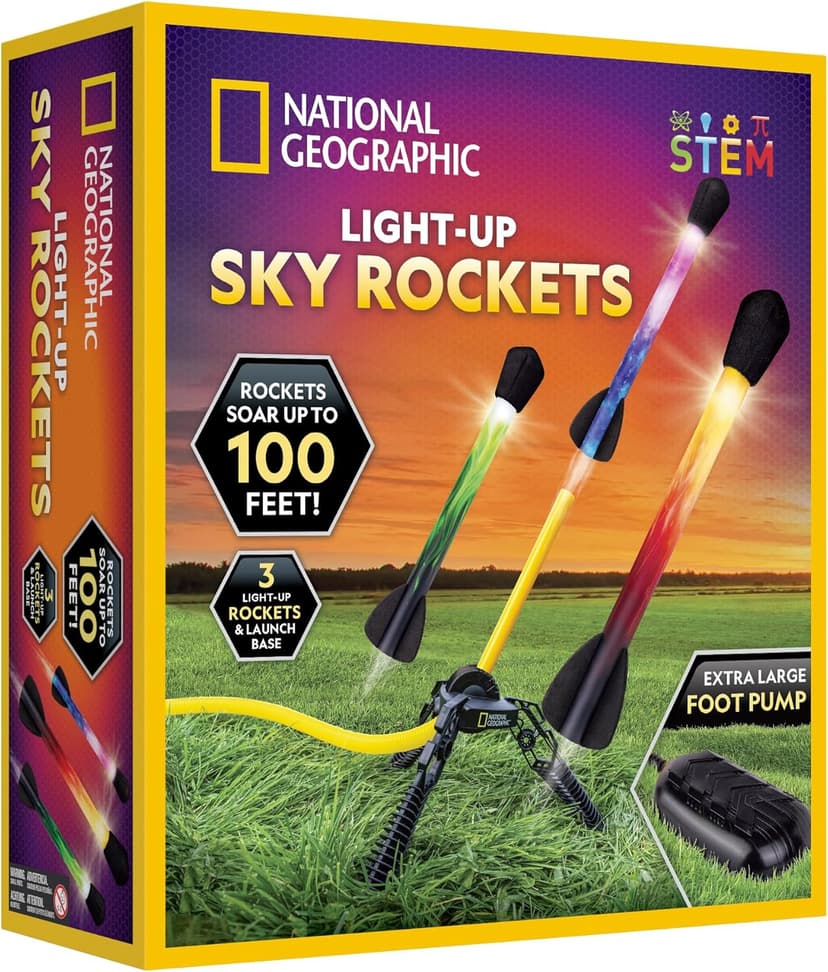 National Geographic Air Rocket Toy – Ultimate LED Rocket Launcher for Kids, Jump and Launch The Light Up, Air Powered, Foam Tipped Rockets up to 100 Feet
