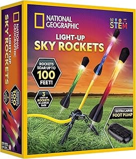 National Geographic Air Rocket Toy – Ultimate LED Rocket Launcher for Kids, Jump and Launch The Light Up, Air Powered, Foam Tipped Rockets up to 100 Feet