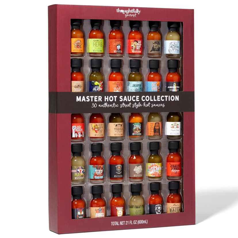 Thoughtfully Gourmet, Master Hot Sauce Collection Sampler Set, Flavors Include Garlic Herb, and More, Hot Sauce Gift, Set of 30