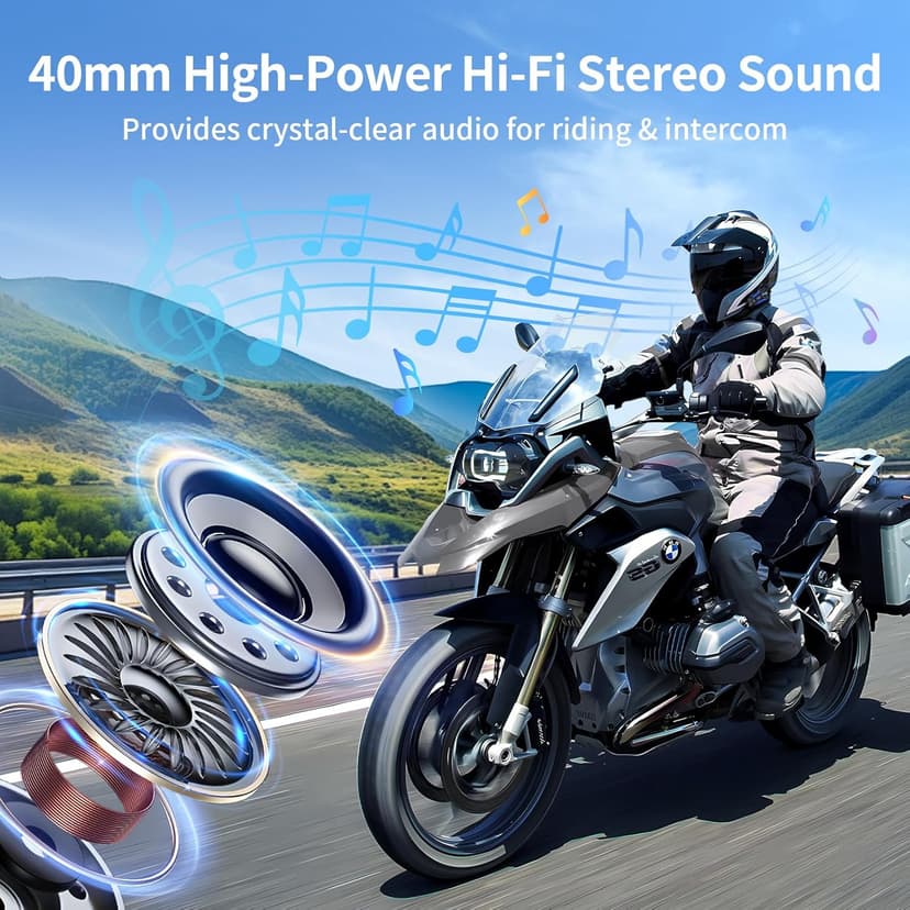 Fodsports FX4 Pro Motorcycle Bluetooth Headset, 4 Riders Group Motorcycle Intercom, 1200m Helmet Communication System with Hi-Fi Music/FM/Auto Call/Voice Control, Universal Pairing(Blue FX4 Dual)
