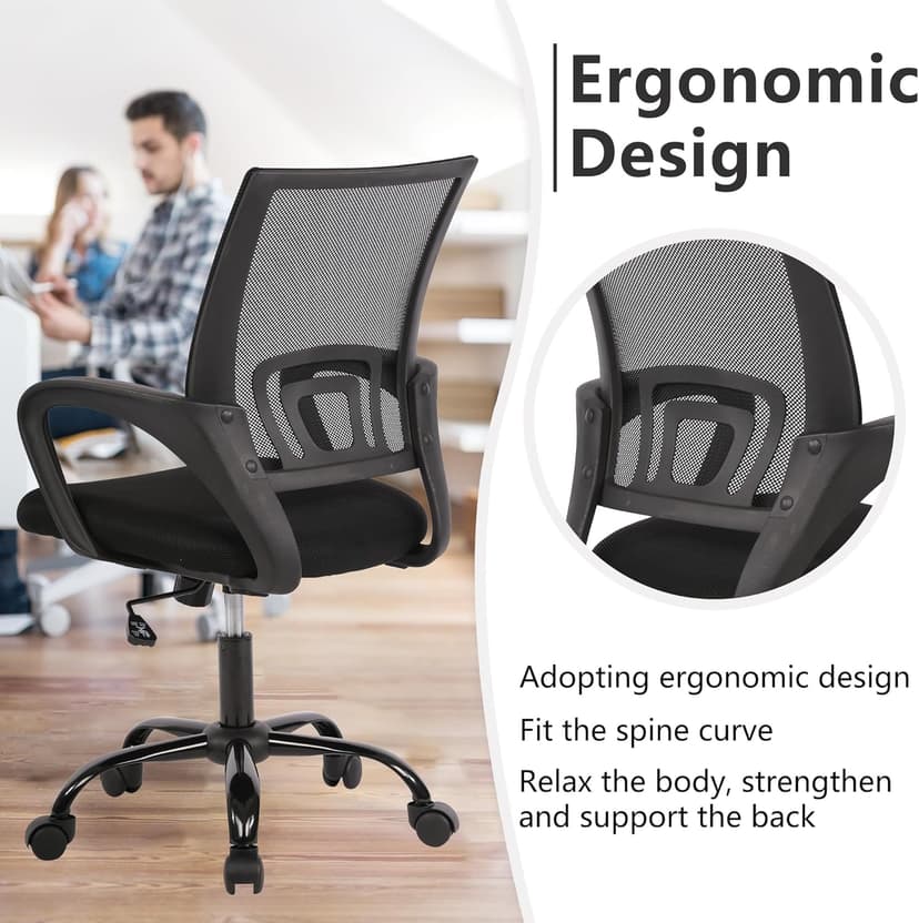 PayLessHere Office Computer Chair Ergonomic Cheap Desk Chair Adjustable Comfortable Mid Back Task Rolling Swivel with Lumbar Support for Home Office (Pack of 1, Black)