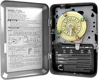 T104 Mechanical Timer Switch, 208–277 VAC 40 Amp,Pool Pump Switch, 24 Hour 12 ON/Off for Pump, Heavy Duty Pool Timers Outdoor, Timer for Lights HVAC Systems, 5 Years Warranty
