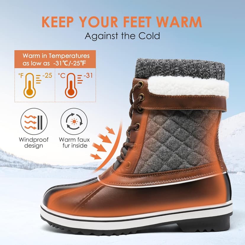 DREAM PAIRS Women's Snow Winter Boots Mid Calf Waterproof Duck Warm Outdoor Winter Boots Shoes