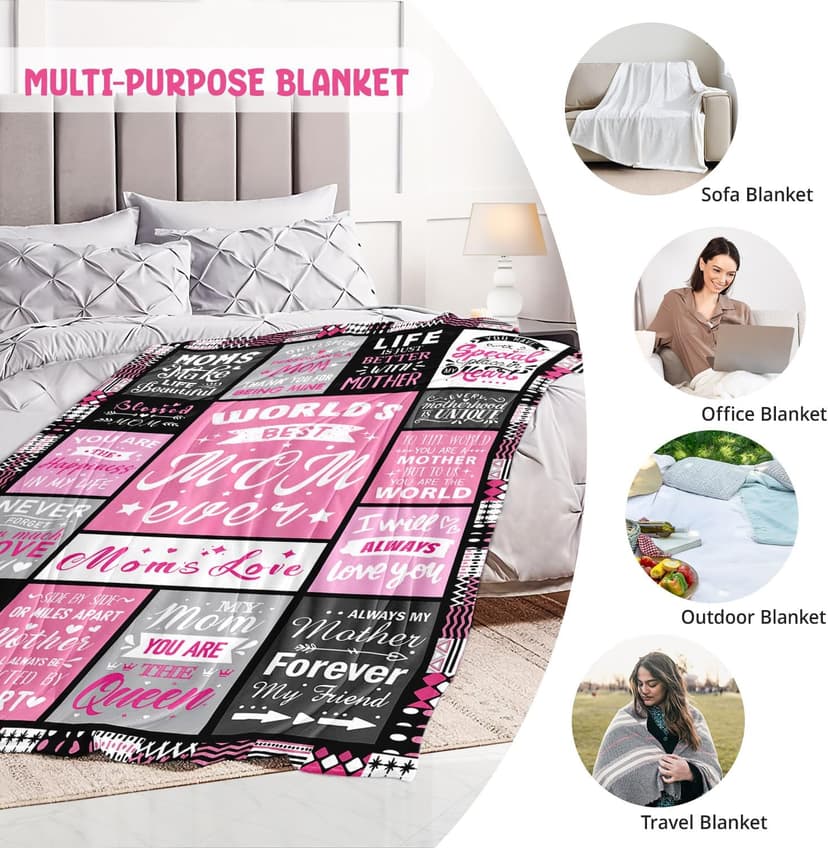 Soft Cozy Keepsake for Christmas, Valentine's Day, Mother's Day and More Mom Birthday Gifts from Daughter, Best Mom Ever Blanket 50"x60" B0DDSJTY5V