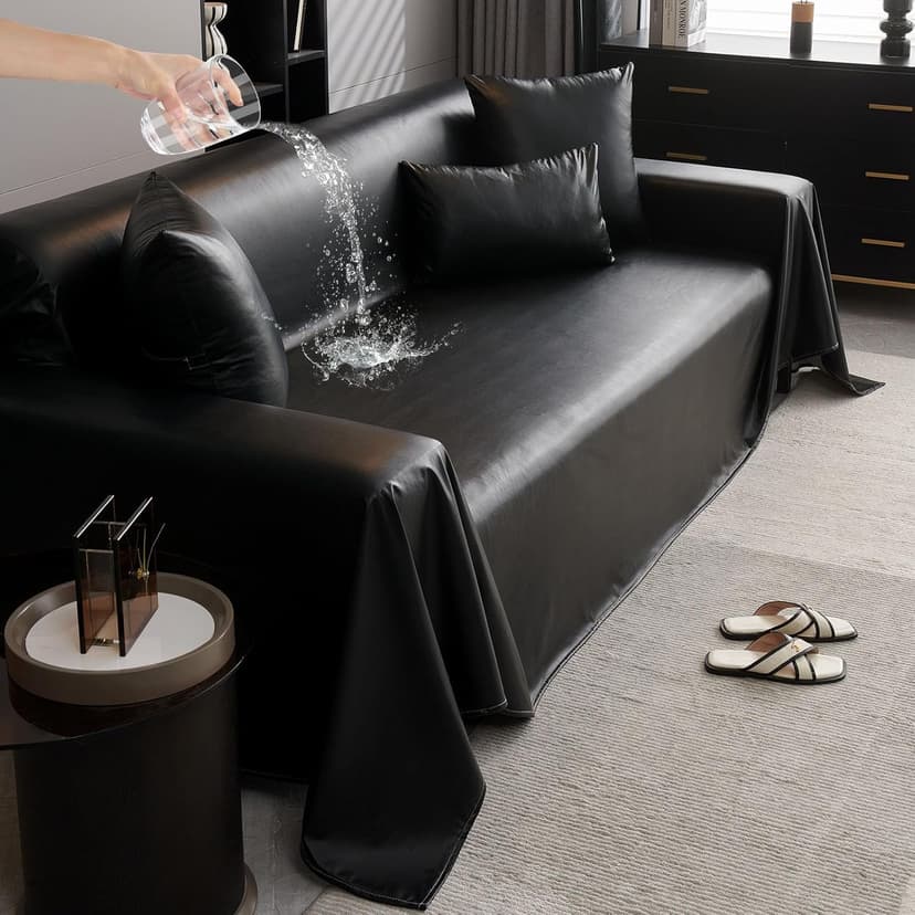 vctops Waterproof Faux PU Leather Sofa Covers for Sectional Sofa Vintage Couch Cover for Dogs Loveseat Covers Futon Cover L Shaped Cover Wipeable Couch Protector (Black,71"x51")