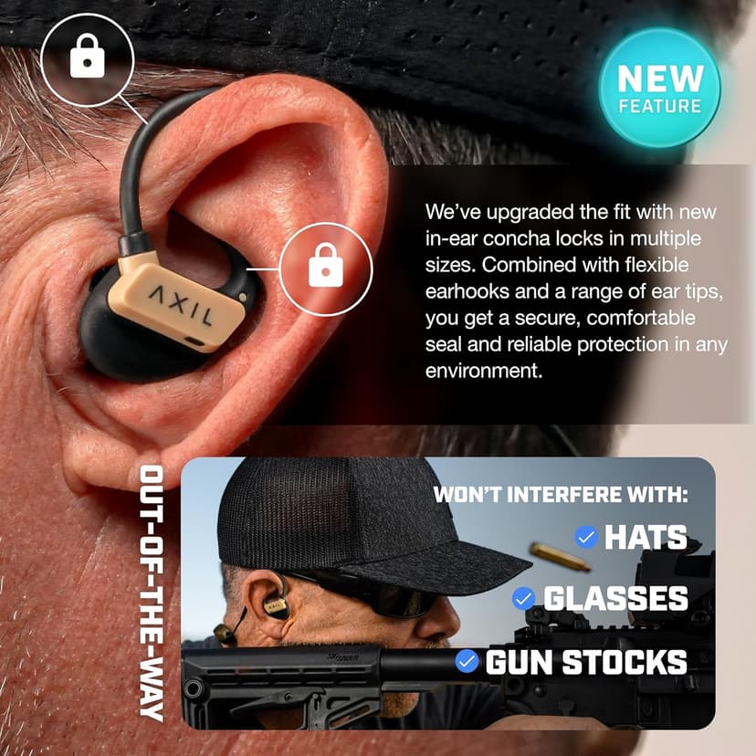 AXIL GS Extreme 3.0 Shooting Ear Protection – Desert Tan - Hearing Enhancement & Noise Isolation Bluetooth Earbuds – 5X Hearing Protection for Shooting, Travel, Work and Concerts