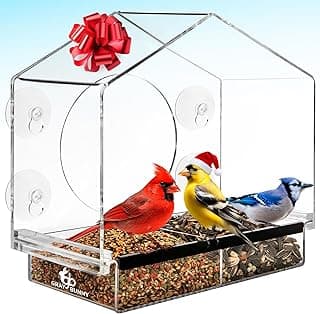 Window Bird Feeder with Strong Suction Cups - Gifts for Grandma Bird Watching Gifts for Grandpa Backyard Birding (Large House)