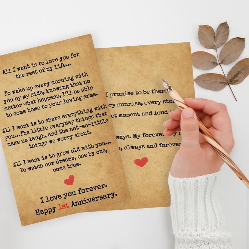 Romantic 1 Year Anniversary Card and Gift Ideas for Boyfriend, Girlfriend, Husband, Wife, Men & Women – 1st Year “Love Letter” Vintage Style – Heartfelt Present for First Anniversary