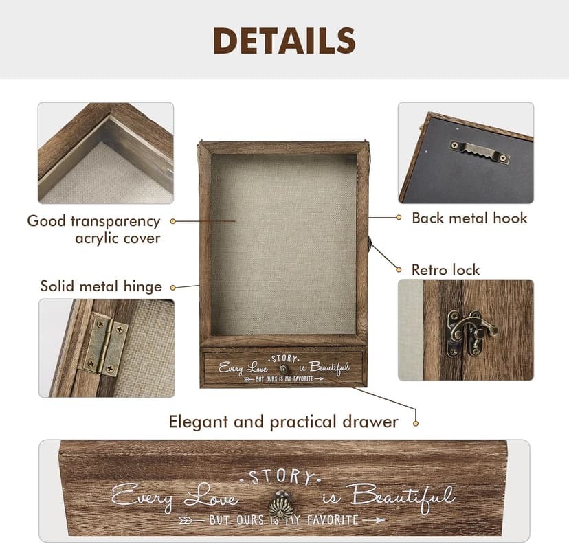 AW BRIDAL 11X16 Large Shadow Box Picture Frames Deep Shadow Boxes Display Cases with Removable Shelves and Drawers, Brown Wooden Memory Boxes for Keepsakes with Slot Christmas Decorations Gifts