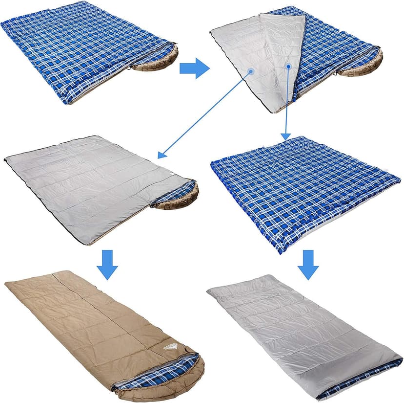 0 Degree Canvas Sleeping Bag for Adults, Cotton Flannel Sleeping Bag for Winter Camping, Fishing, Hunting or Traveling, Durable Cotton Canvas Shell and Removable Flannel Liner